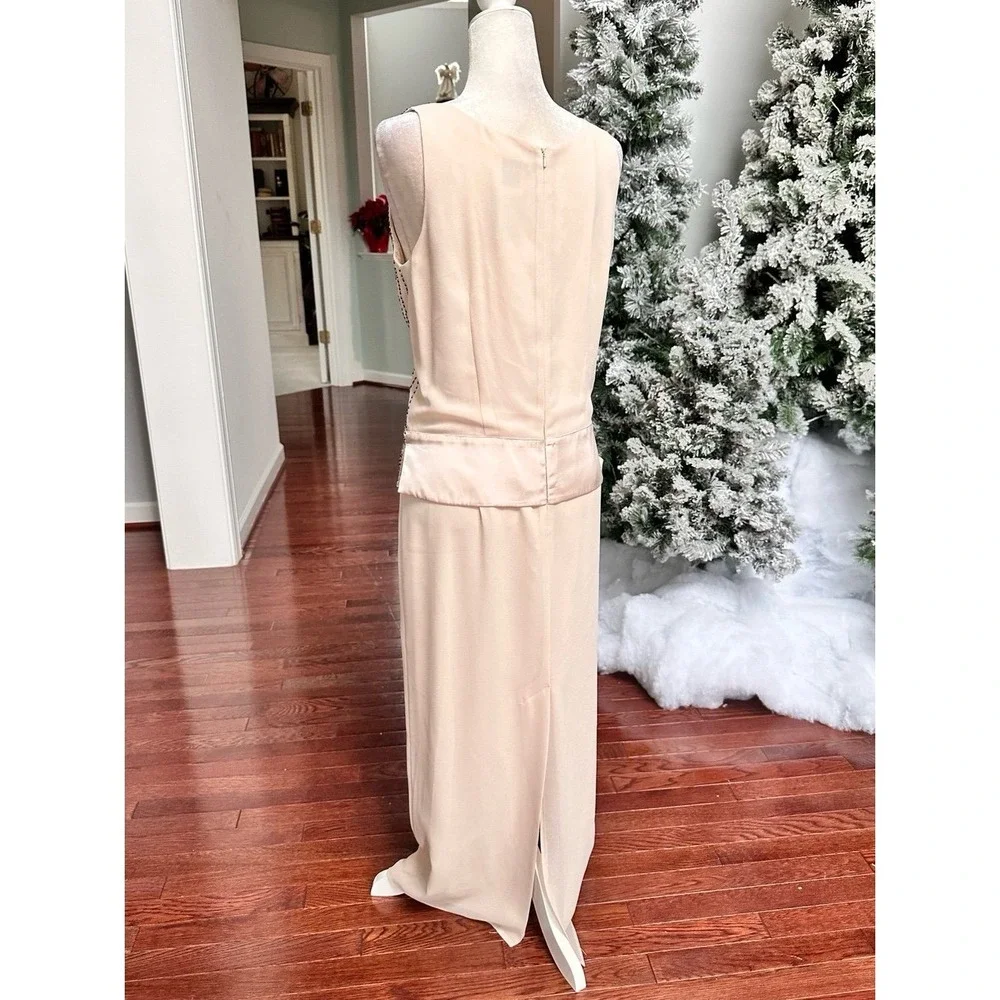 Vintage 2000s R&M Richard's Beige Beaded Embellished Formal Gown Maxi Dress - Picture 5 of 11